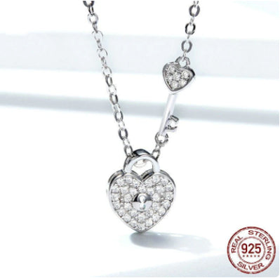 White Gold Plated Heart Lock Necklace