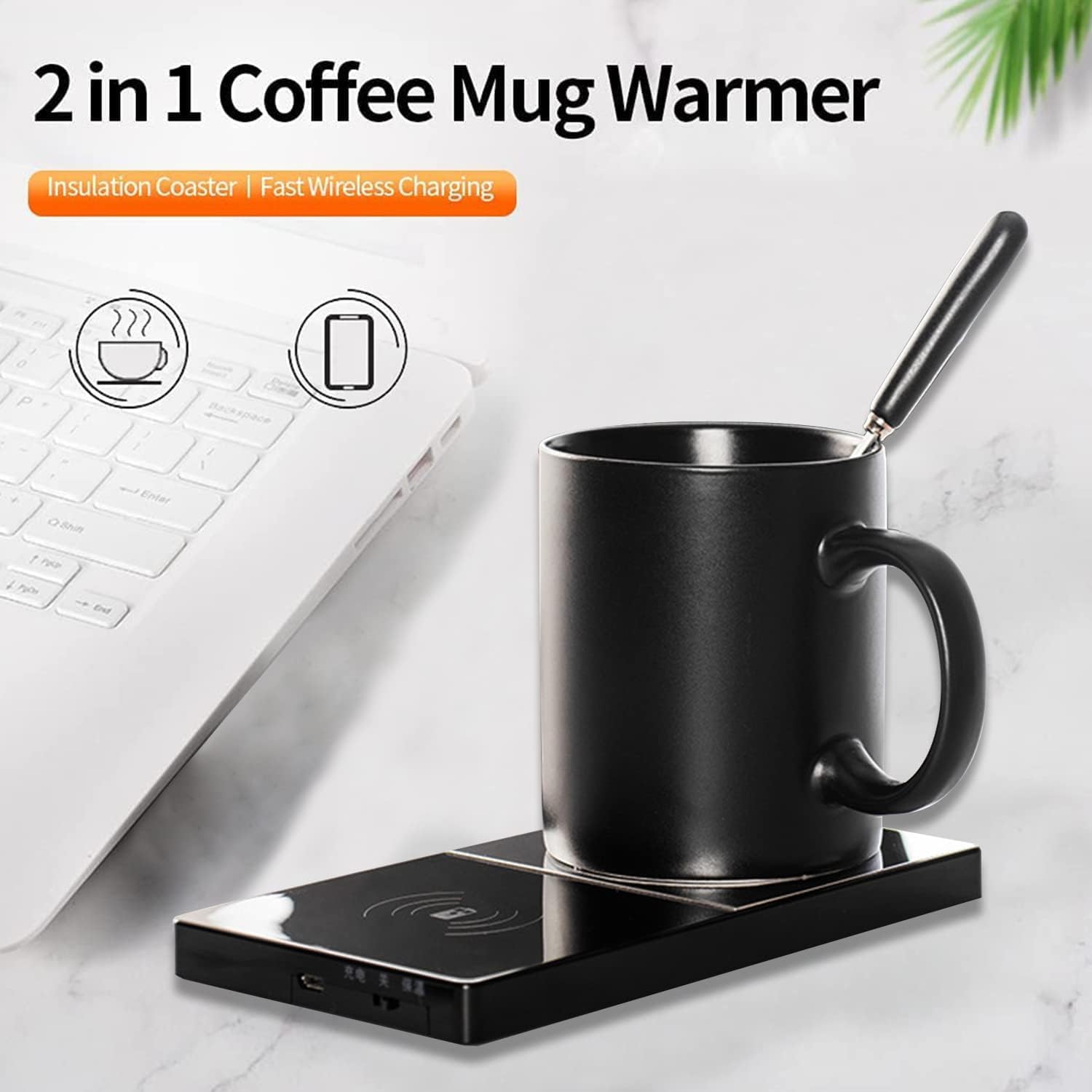 2 In 1 Heating Mug Cup Warmer Electric Wireless Charger For Home Office Coffee Milk