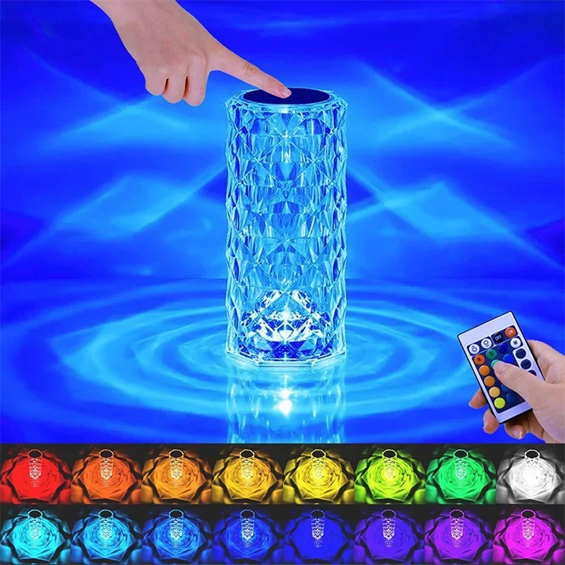 16-Color LED Rose Crystal Lamp | Touch Rechargeable Diamond Light for Romantic Home & Bar Decor